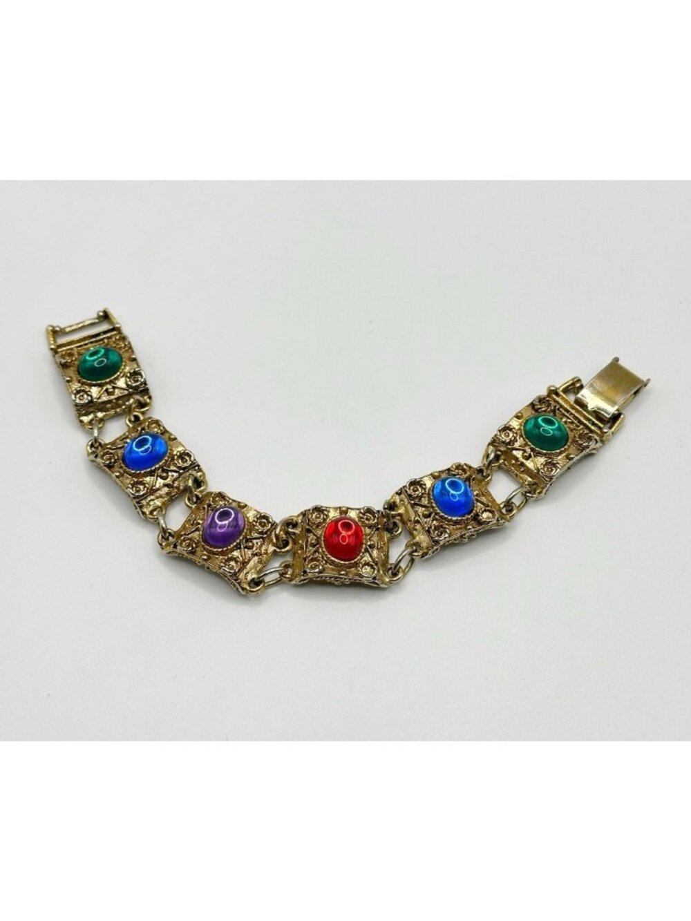 LJM Laurentian Jewellery Gold Tone Filigree Cabochon Colorful Bracelet